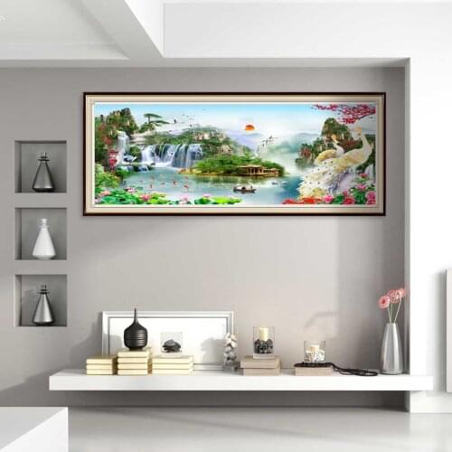 5D Landscape Waterfall Diamond Painting Full Round Square Drill Peacock Animals Diamond Embroidery Mosaic Needlework Home Decor