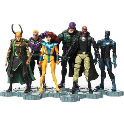 6pcs/set Marvel Avengers Black Panther Widow Loki Hawkeye Nick Fury Phoenix PVC Action Figure Collectible Model Toy