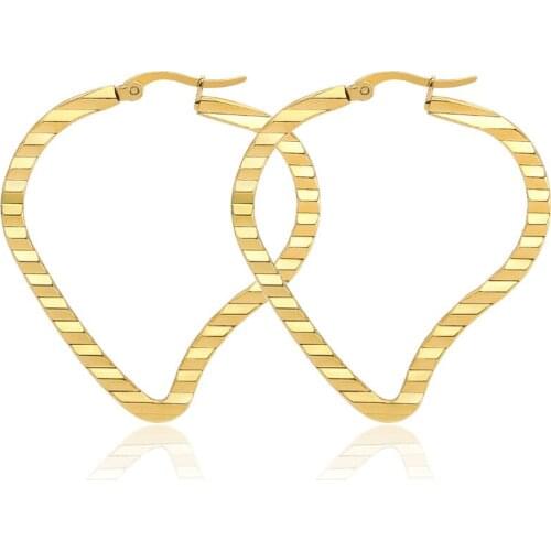 AsJerlya Fashion Stainless Steel Heart Hoop Earrings Gold Color Women Earrings Jewelry Heart Female Round Fancy Hoop Earrings