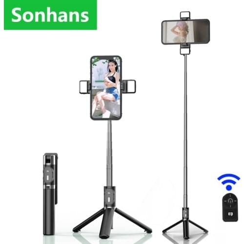 Wireless Bluetooth Foldable Tripod Selfie Stick Remote Control Three Colors Adjustment Double Fill Light For IOS Android Phone