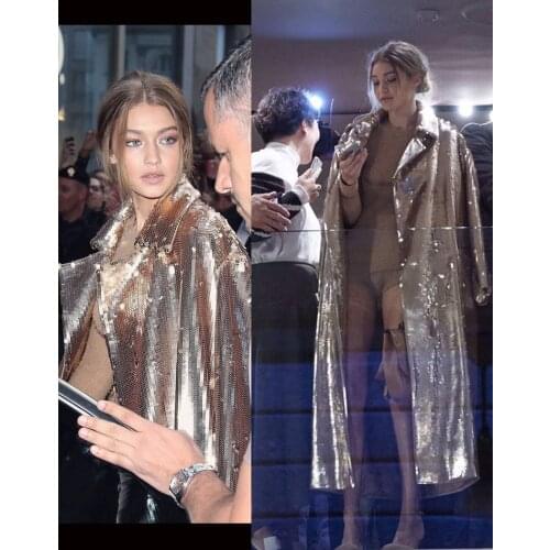 Brand women Gold Long sequined jacket turn down collar high quality Female Jacket