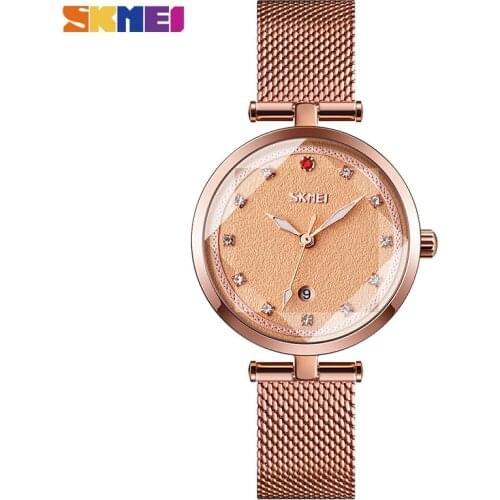 SKMEI Fashion Diamond Dial Quartz Wrist Watches Mesh Steel Strap Female Clock For Women Ladies Relojes Mujer 2020 New Arrival