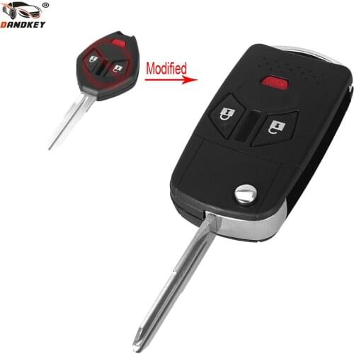 DANDKEY Uncut Blade 3 Button Car Remote Key Case Flip Folding Key Case FOB 2+1 Button For Mitsubishi Replacement Housing Shell