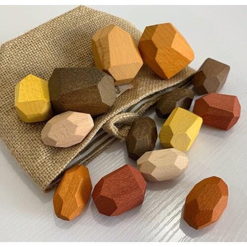 Tum Wooden Stones Building Block Wood Balancing Stacked Stones RAINBOW set Coloured Gams Wooden Rocks Montessori educational Toy
