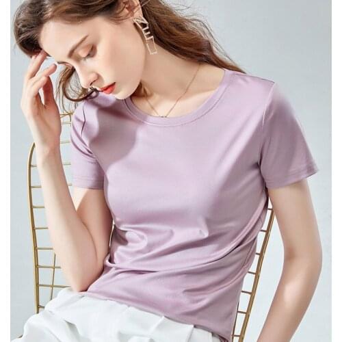 Summer Women T-Shirts Double-Sided Mercerized Cotton Short-Sleeved Cooling Breathable Slim-Fit V-Neck Luxury Elegant Ladies Tees