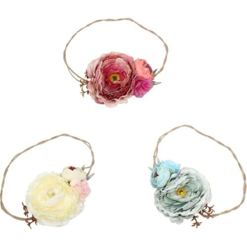 Miss Cute Flower Crown peony artificial flowers with burlap rope girls hair fashion Handmade make wholesale accessories headwear