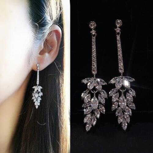 Korean fashion 925 sterling Silver Earrings Dazzling Stackable Mosaic CZ Zircon Crystal Drop Earrings for Women Wedding Jewelry