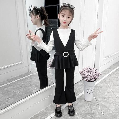 New Autumn Teenager Girls Clothes Set Long Sleeve Three-Piece Child Stylish Flared Trouser Suit 4 5 6 7 8 9 10 11 12 Years