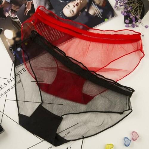 Colorful Sexy Transparent Panties Ladies Summer Hollow Out Panties Sex Women Crotch Cotton Briefs Brazilian Underwear S1309