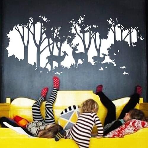 Creative Large Size Deers in Forest Tree Wall Stickers Home Decor Living Room Bedroom Vinyl Wall Decals Carved DIY Art Mural