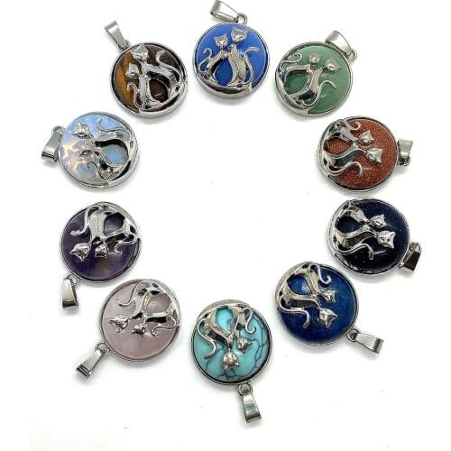 Natural Stone Pendant Amethyst Turquoise Opal Fox Shape Inlaid Pendant Suitable for Handmade Jewelry Making Necklace Bracelets