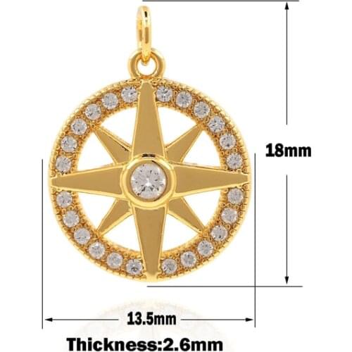 Cubic Zirconia Polaris Pendant,Round Coin Exquisite Compass Necklace,Nautical Charm,Disc Pendant,DIY Jewelry Making Accessories