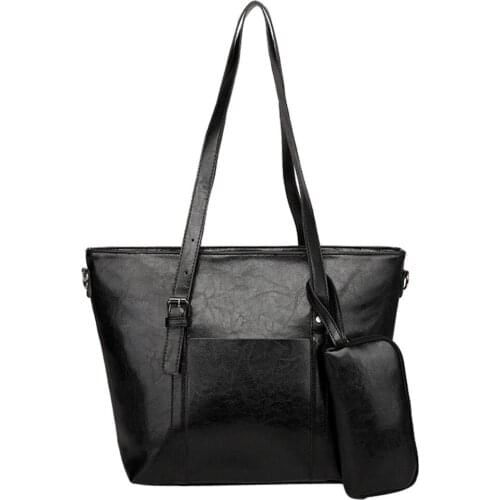 Fashion Vintage Women Leather Solid Color Hand Bag Shoulder Bag+Clutch Bag Coin Purse Square Messenger Bags Zipper #7