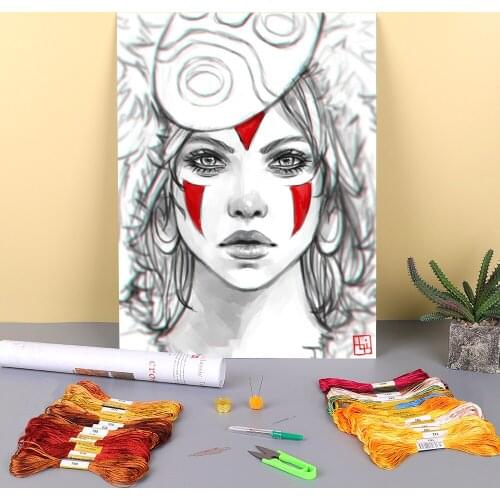 Cartoon Girl Woman Pre-Printed 11CT Cross Stitch DIY Embroidery Full Kit DMC Threads Knitting Painting Hobby Handiwork Floss