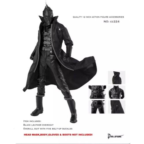 DOLLSFIGURE CC224 1/6 scale Male Black Leather Overcoat Windreaker Overall Suit Model for 12 inches Action Figure