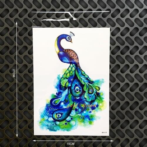 New Sexy Temporary Tattoo Peacock Feather Designs Fashion Waterproof Removable Tattoo Makeup Henna Tatoo Paste 21x15CM
