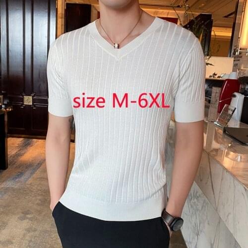 New Arrival Short Sleeve Men Fashion Youth Mercerized Cotton Thin Knitted Print T Shirt Men V-neck Plus Size MLXL2XL3XL4XL5XL6XL