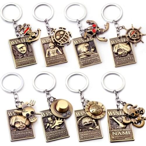 New Anime One Piece Keychain Luff Ace Zoro Metal Key Holder Badge Keyring Copper Key Chain Hat Match Double Trinket Gift llaver