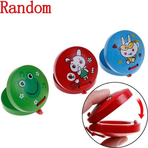 2021 New Cartoon Wooden Castanet Toy Children Musical Percussion Instrument Xmas Gift Enhance Coordination
