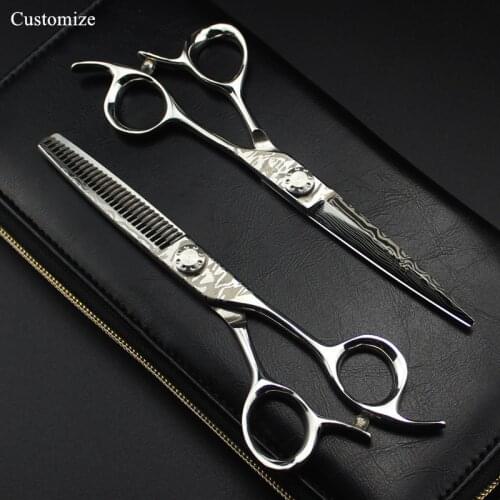 Customize logo Damascus steel 6 inch hair salon scissors cutting barber makas tools cut thinning shears hairdressing scissors