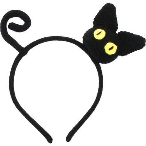 Knit Kitten Hair Hoop with Tail Cartoon Animal Headband Theme Party Performance Headdress Cosplay Hair Accessories