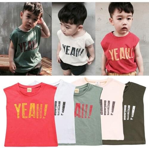 1-7Y Kids Baby Boys Vests T-shirts Children Summer Top Outfit Kid Boy Girl Letter Print Clothes Cotton Tees Black Playsuits