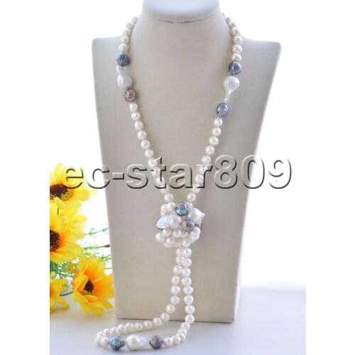 P7403 44" 22mm White Round Baroque Keshi Reborn & Edison Pearl Necklace Choker