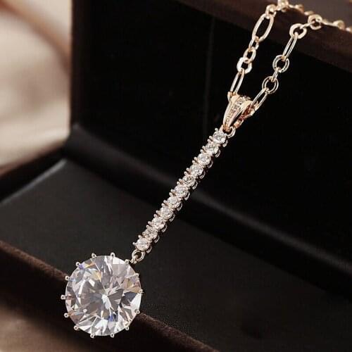 VAGZEB New Fashion Women Pendent Necklace Shiny Round Cubic Zirconia Gold Color Engagement Wedding Party Female Stylish Jewelry