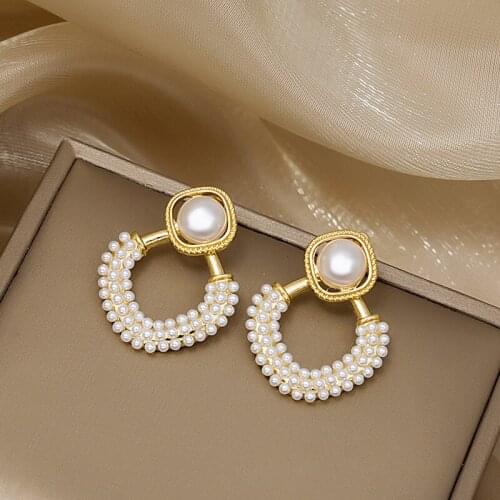 Creative Design Sense Square Simple Earrings Trend Temperamental Freshwater Pearls Elegant Earrings For Women Party Jewelry Gift