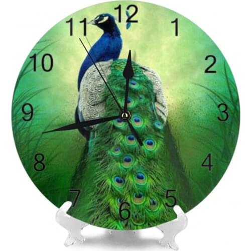 Peacocks Pattern Wall Clocks Decor Numeral Digital Dial Mute No Ticking Sound Battery Operated Clocks for Bedroom Living Room