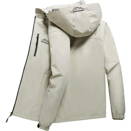 Spring Autumn Mens Jacket Solid Color Zip Pockets Hooded Windbreaker and Waterproof Casual Tactical Jackets Coats