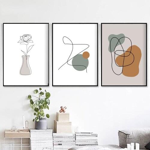 Vintage Modern Posters And Print One Line Flower Wall Art Canvas Painting Minimal Room Decor Picture For Bedroom Home Decoration