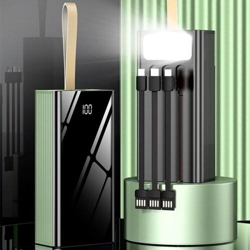 40000mAh Power Bank Built in Cable for iPhone 12 Samsung S21 Huawei Xiaomi Poverbank Portable External Battery Charger Powerbank