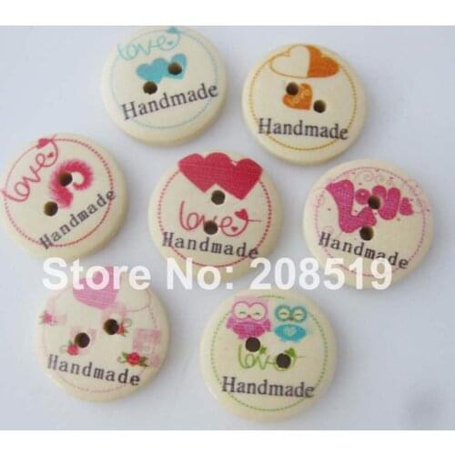 WBNWLV 120pcs Nature wood handemade love buttons 4/5" Round handicraft ornament garment accessories