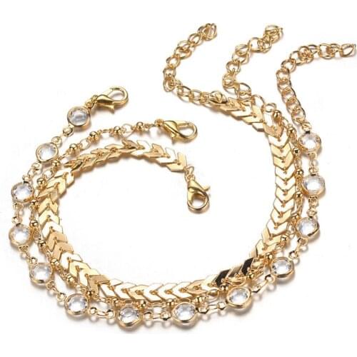 80% Hot Sale 3pcs/set Gold Color Simple Chain Anklets For Women Beach Foot Jewelry Leg Chain Ankle Bracelets Bohemian Women