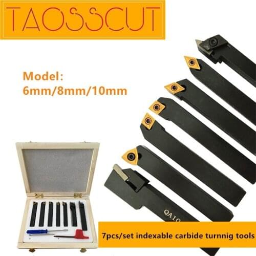 10mm 7pcs/set indexable lathe turning tool set with insert for CNC machine, TiNcoated, carbide turning tools set
