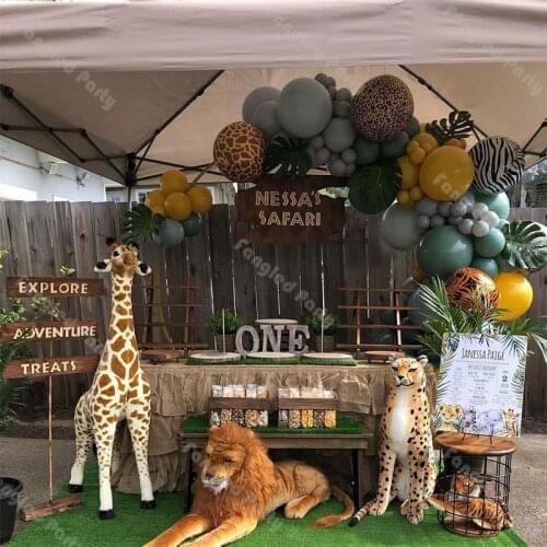 123pcs Sage Green Doubled Blue Balloon Garland Arch Matte Grey Lemon Animal Pattern Baby Shower Gender Reveal Birthday Party Kit