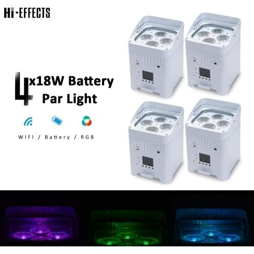 4pcs 4x18w battery par light Wireless DMX Battery Powered led par light RGBWA UV 6in1 dj disco party stage lighting equipment