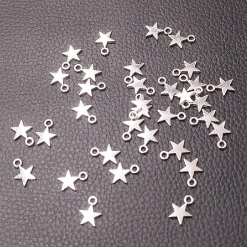 50pcs Silver Plated Mini Five-pointed Star Charm Bracelet Earrings Metal Pendant DIY Jewelry Handicraft Making 12*9mm A2254