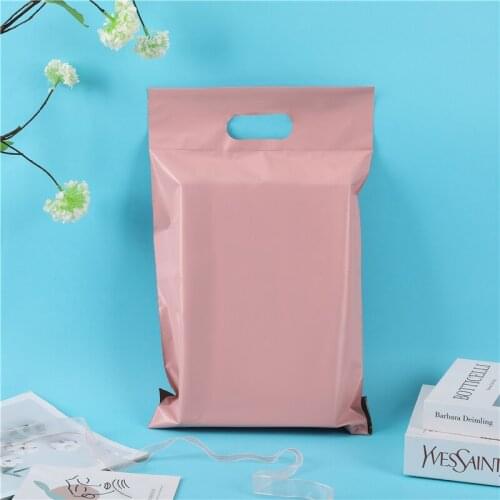 50Pcs/Pack Mailing Courier Packing Poly Bag Inside black Outside Pink Handle Bag Opaque Waterproof Bags 14 Wires Envelope Postal
