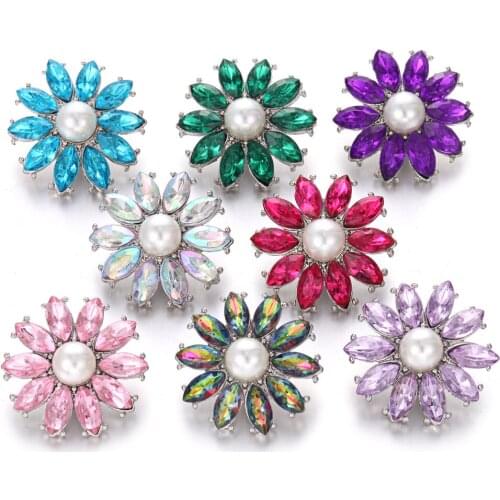 6pcs/lot New Snap Button Jewelry Rhinestone Crystal Flower Snap Buttons for 18MM Snap Bracelet Interchangeable Snaps Jewelry