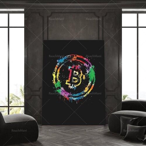Bitcoin Stock Market Abstract Paint Art Framed Wall Canvas for Home Office Decor Wall Decor Great Gift Idea Free Shipping