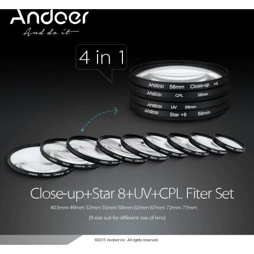 Andoer 52-57mm UV+CPL+Close-Up+4+Star 8-Point Filter Circular Filter Kit for Nikon Canon Pentax Sony DSLR Camera Lens Filter