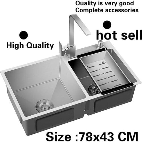 Free shipping Apartment 304 stainless steel kitchen manual sink double groove high quality do the dishes hot sell 780x430 MM