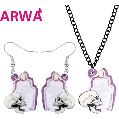 ARWA Acrylic Halloween Skull Skeleton Gravestone Jewelry Sets Necklace Earrings For Women Girls Teen Decoration Gift Hot Sale