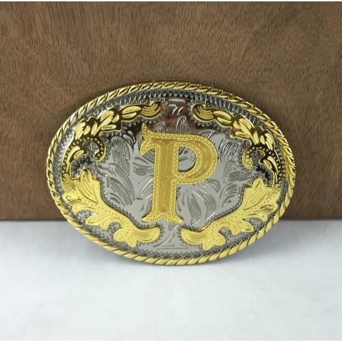 BuckleClub western flower letter P cowboy belt buckle FP-03702-P gold with silver FINISH 4cm width loop drop shipping