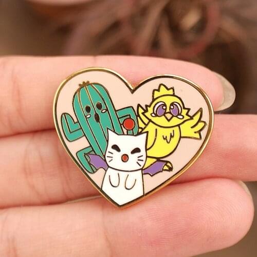 Final Fantasys Cactus Chocobos Moogles Enamel Pin Cute Animal plant Brooch Anime Video Games Fan Collectible Medal Jewelry Gift