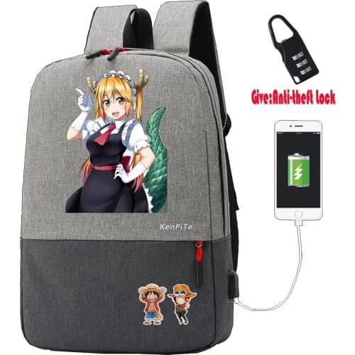 Miss Kobayashis Dragon Maid Backpack teenagers Anti-theft USB Charging Knapsack UNISEX Laptop Travel backpack student book Bags