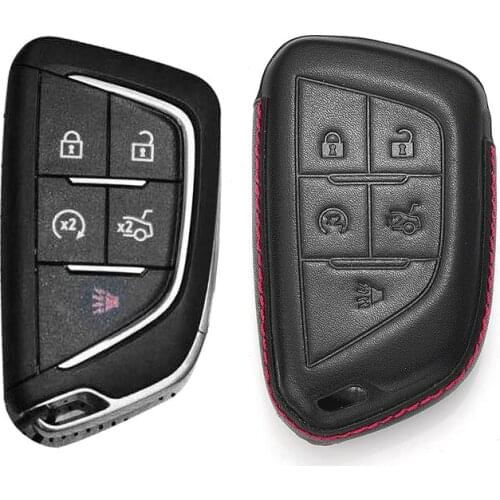 4D Car Geunine Leather Car Key Cover key Case For Cadillac CT5 2019 2020 5Button Smart Remote Car Key