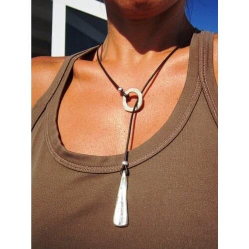Circle Alloy Velvet Lariat Necklace Eternity Necklaces Women Boho Jewelry